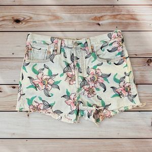 Levi’s floral embroidered high rise denim shorts